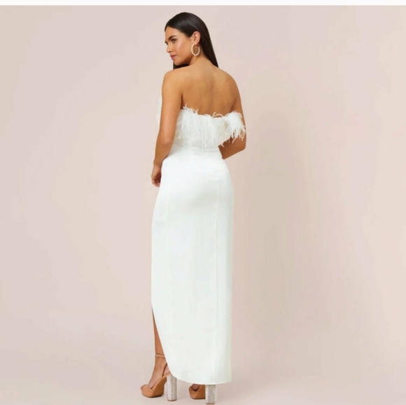 Nwt Aidan Mattox Ivory Feather Dress Size 14 - Picture 7 of 12